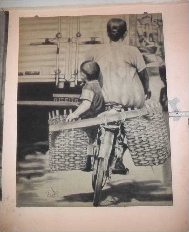 Mengabadikan perjuangan seorang ibu, karya lukisan Om Naryo (foto : guritno)