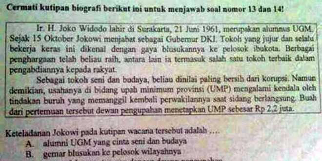 Biodata Jokowi pada lembaran soal UN Bahasa Indonesia (foto: yulis.d.p)
