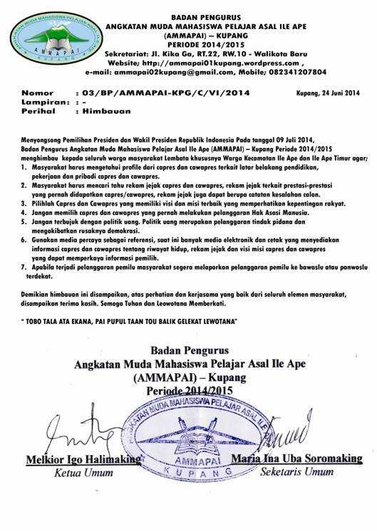 Surat Edaran AMMAPAI-Kupang
