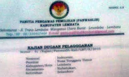 Foto : Surat Rekomendasi Panwas Lembata kepada KPUD Lembata (ist)